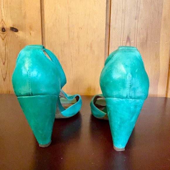 Miz Mooz Teal Green Retro Leather “Selima” heels Sandals sz 8 - Picture 5 of 5